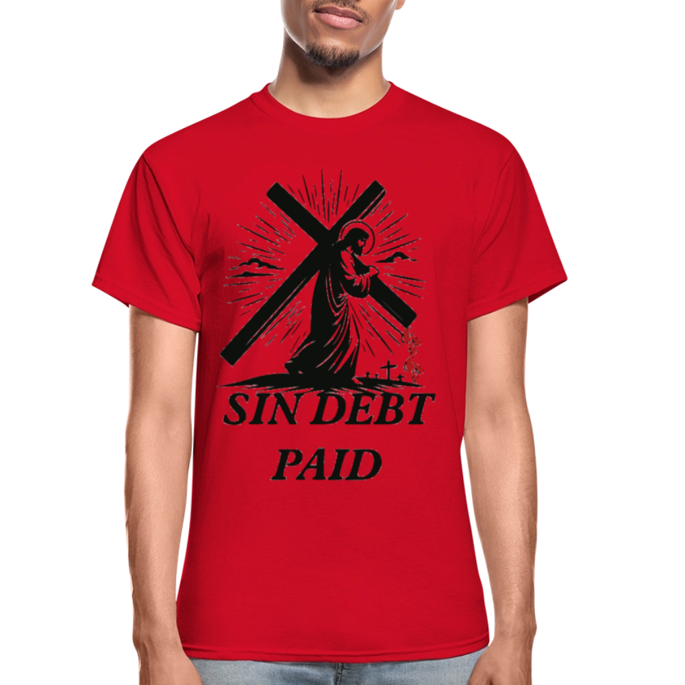 "SIN DEBT PAID" T-Shirt - red