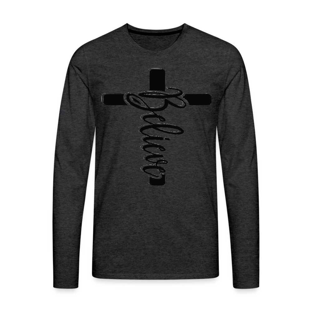 "Believe" Long Sleeve T-Shirt - charcoal grey