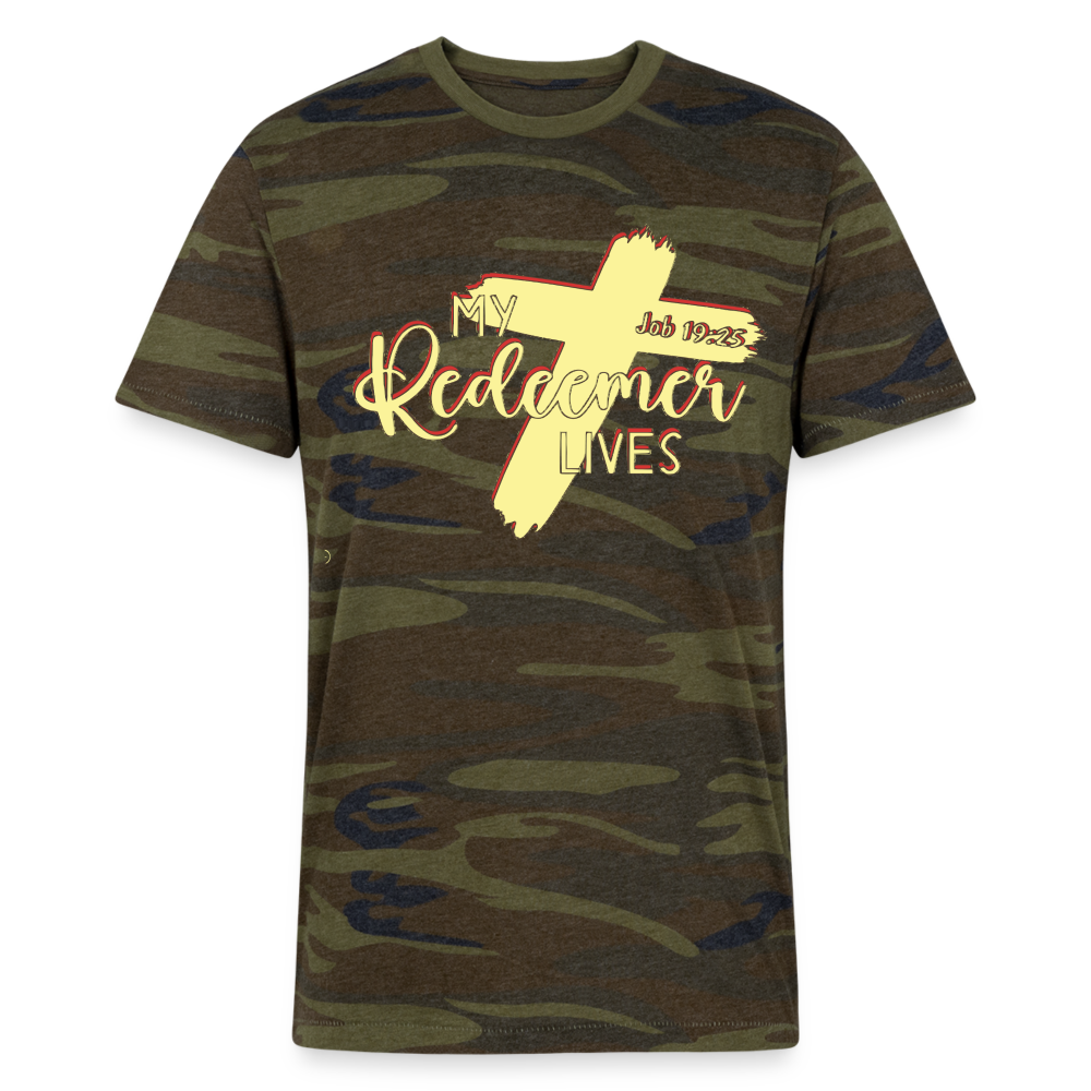 "My Redeemer Lives" Camo T-Shirt - green camo