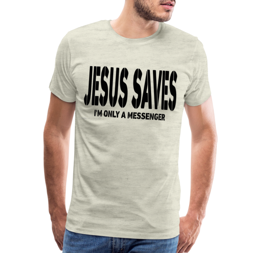 "Jesus Saves" T-Shirt - heather oatmeal