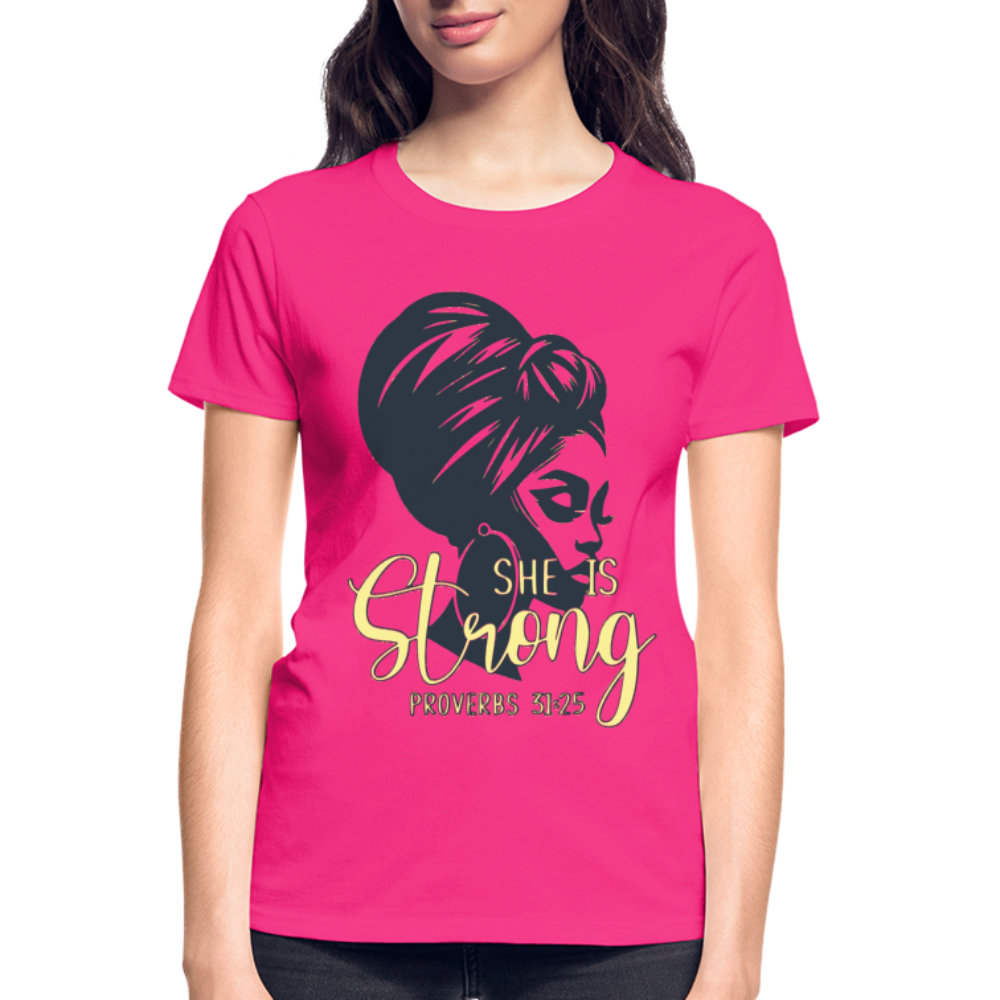 "She Is Strong" T-Shirt - fuchsia