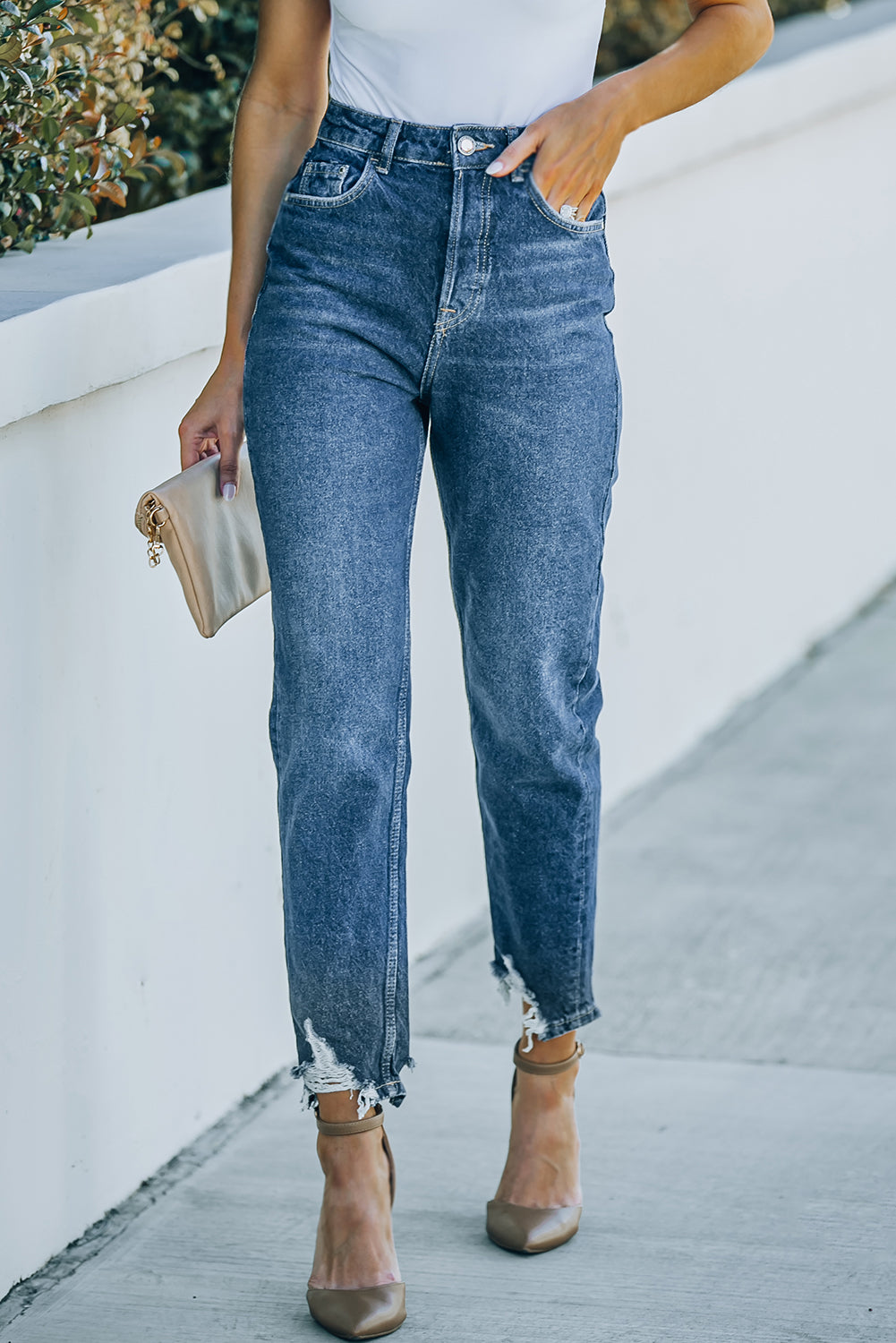 Women's Ripped Ankle Jeans